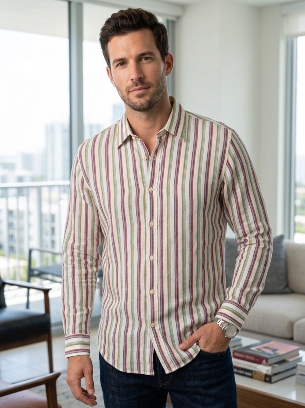 ETRO Multi Striped Linen Shirt slim fit